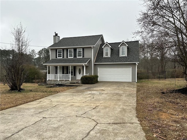 view of front of house featuring a garage and a porch