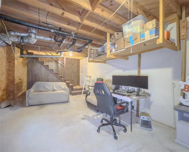 3769 Bay Creek Church Rd, Loganville, GA 30052 - unfinished below grade area with stairway and a desk