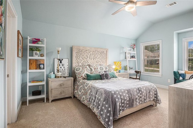 4435 Mossbrook Cir, Alpharetta, GA 30004 - carpeted bedroom featuring vaulted ceiling, baseboards, and a ceiling fan