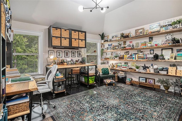 4435 Mossbrook Cir, Alpharetta, GA 30004 - office space featuring a chandelier and high vaulted ceiling