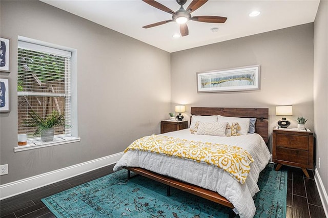 4435 Mossbrook Cir, Alpharetta, GA 30004 - bedroom featuring baseboards, recessed lighting, wood finished floors, and a ceiling fan