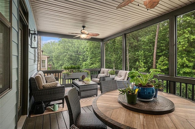 4435 Mossbrook Cir, Alpharetta, GA 30004 - wooden deck with a ceiling fan and an outdoor hangout area