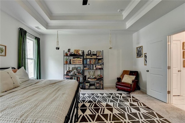 2129 Charmond Dr, Monroe, GA 30656 - carpeted bedroom with a raised ceiling, crown molding, and a ceiling fan