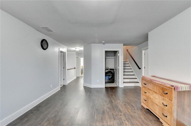 interior space with dark hardwood / wood-style floors