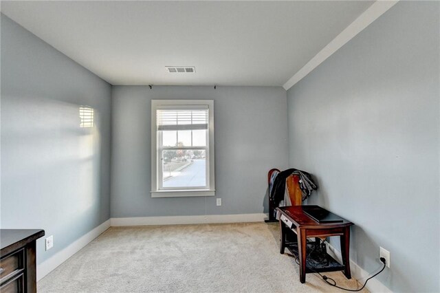 misc room with light colored carpet