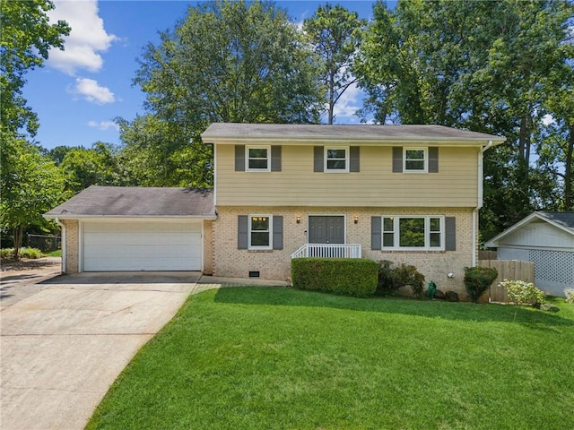 1231 Sanden Ferry Dr, Decatur, GA 30033 - colonial home featuring an attached garage, brick siding, fence, crawl space, and a front yard