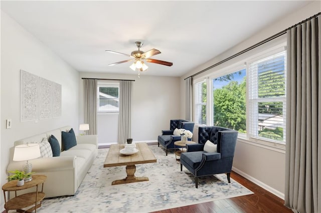 1231 Sanden Ferry Dr, Decatur, GA 30033 - living room featuring ceiling fan, baseboards, and wood finished floors