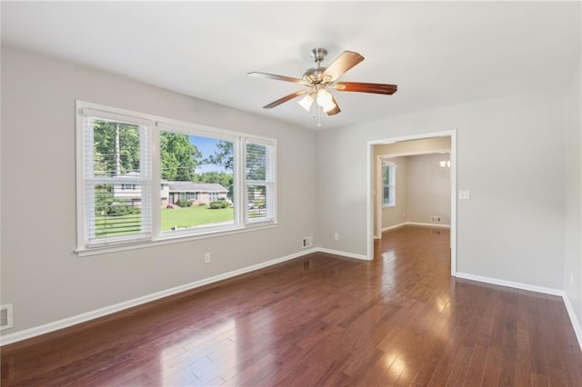 1231 Sanden Ferry Dr, Decatur, GA 30033 - spare room featuring ceiling fan, wood-type flooring, visible vents, and baseboards