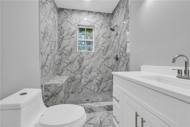 85 Ollie St, Atlanta, GA 30314 - full bathroom featuring vanity, a marble finish shower, and marble finish flooring