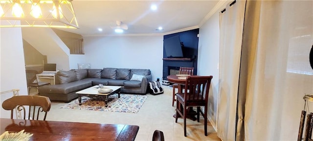 living room featuring ornamental molding