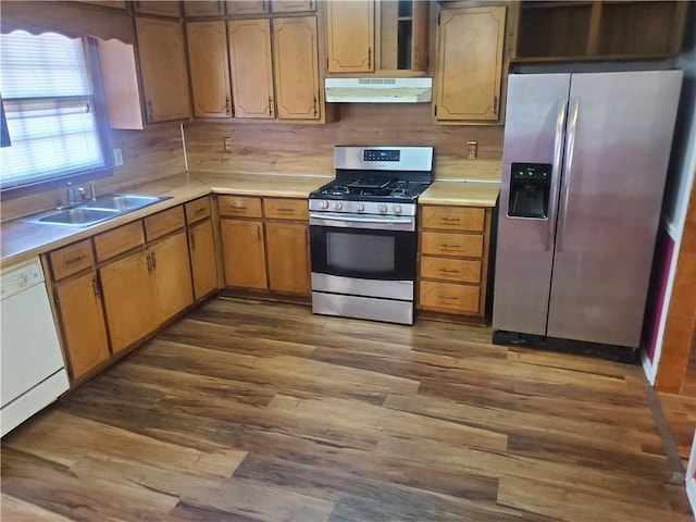 kitchen featuring dark wood-type flooring, sink, and stainless steel appliances