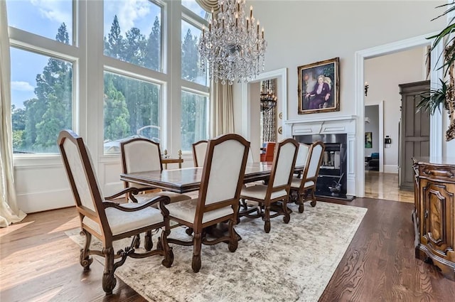 9620 Cedar Grove Rd, Chattahoochee Hills, GA 30213 - dining area featuring a chandelier, dark wood-type flooring, baseboards, and a towering ceiling