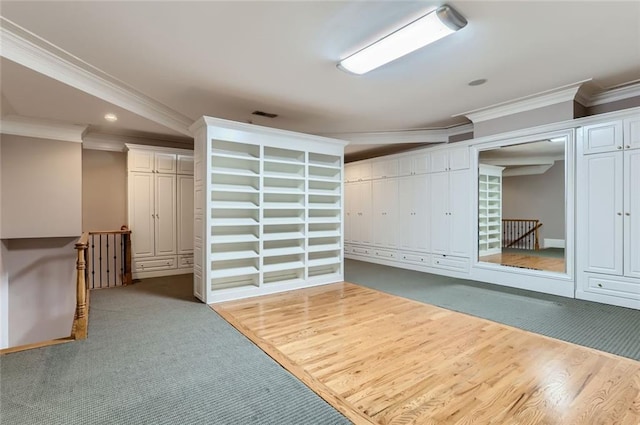 9620 Cedar Grove Rd, Chattahoochee Hills, GA 30213 - below grade area with crown molding, carpet, recessed lighting, baseboards, and wood finished floors