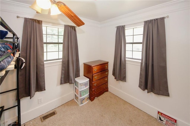 1120 Carl Bethlehem Rd, Winder, GA 30680 - bedroom with carpet, crown molding, and a ceiling fan