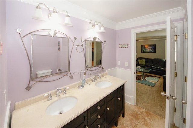 1120 Carl Bethlehem Rd, Winder, GA 30680 - bathroom with double vanity, ornamental molding, and tile patterned floors
