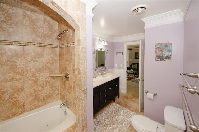 1120 Carl Bethlehem Rd, Winder, GA 30680 - full bathroom with ornamental molding, shower / bath combination, vanity, tile patterned flooring, and ensuite bath