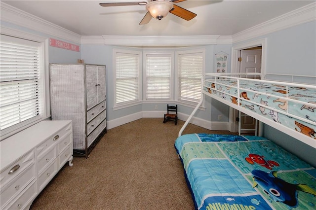 1120 Carl Bethlehem Rd, Winder, GA 30680 - carpeted bedroom with crown molding, multiple windows, and ceiling fan