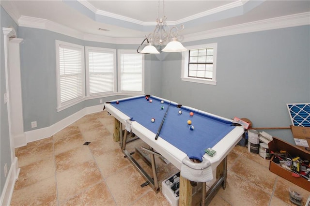 1120 Carl Bethlehem Rd, Winder, GA 30680 - game room with a tray ceiling, billiards, and ornamental molding
