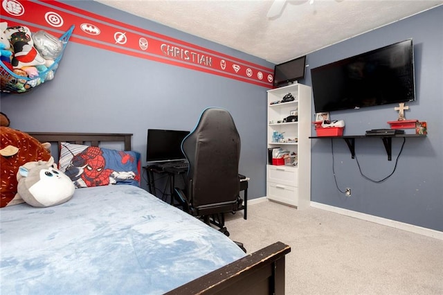 bedroom with carpet, baseboards, and ceiling fan