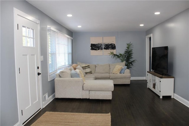 living room featuring dark hardwood / wood-style floors