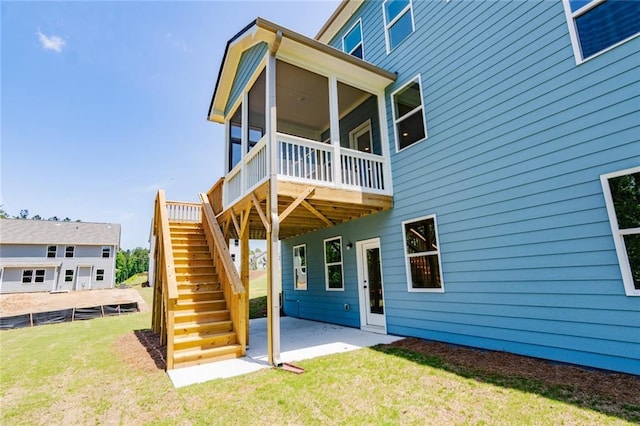 296 River Run Dr, Dallas, GA 30132 - rear view of property with stairway, a yard, a patio, a sunroom, and a deck