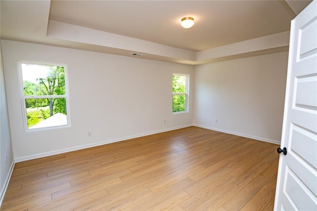 296 River Run Dr, Dallas, GA 30132 - spare room with baseboards, light wood-style flooring, and a raised ceiling