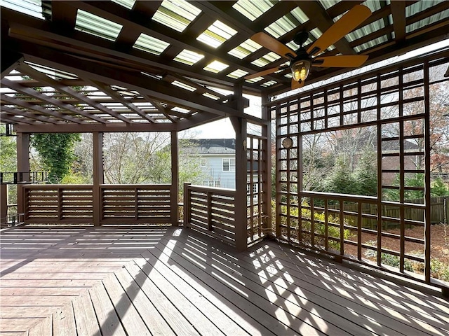 wooden terrace with ceiling fan