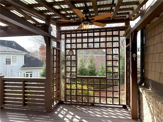 wooden deck with ceiling fan