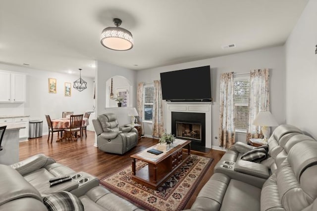 living room with hardwood / wood-style floors