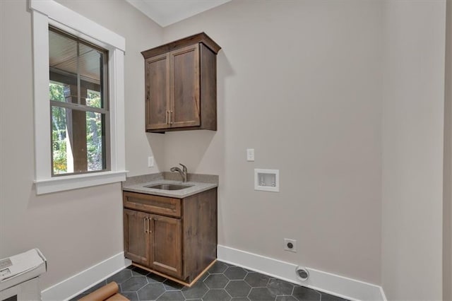 33 Cedar Gate Ln, Kingston, GA 30145 - laundry area featuring baseboards, electric dryer hookup, hookup for a washing machine, cabinet space, and dark tile patterned flooring