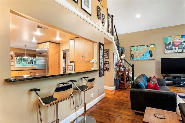 interior space with dark wood-type flooring