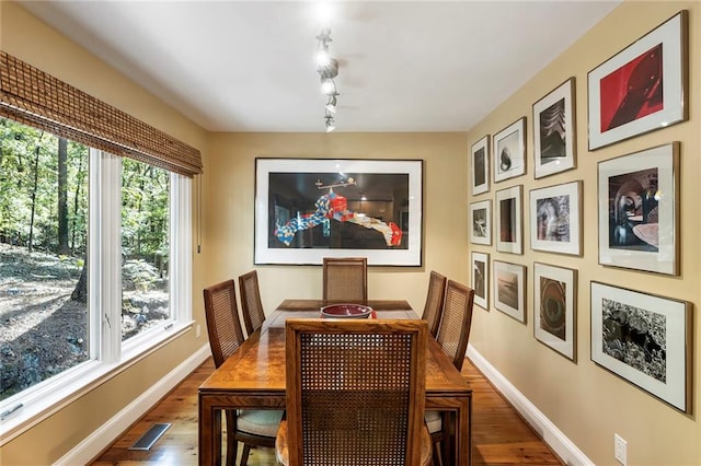 dining area with hardwood / wood-style floors