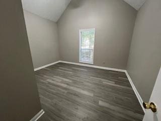 additional living space with vaulted ceiling and dark wood-type flooring