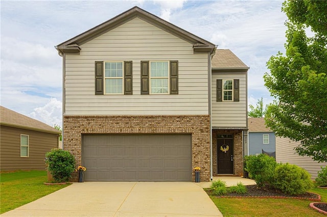 305 Thimbleberry Dr, Dawsonville, GA 30534 - traditional home featuring brick siding, driveway, a garage, and a front yard