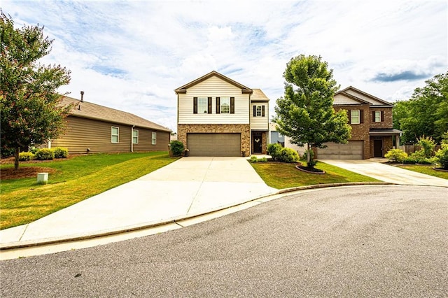 305 Thimbleberry Dr, Dawsonville, GA 30534 - view of front of home featuring a garage, driveway, brick siding, and a front lawn