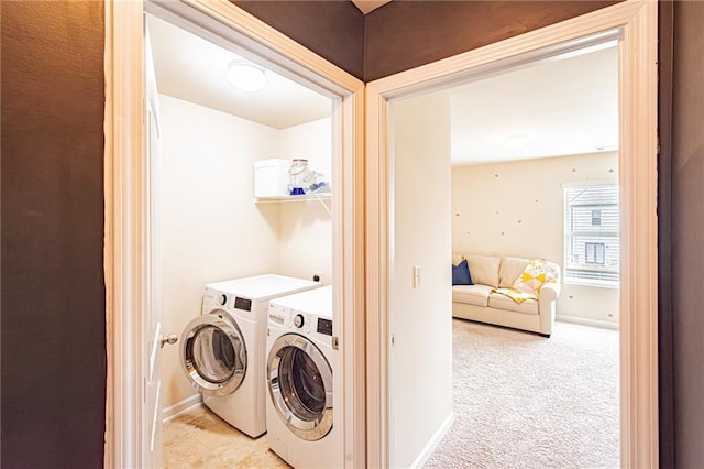305 Thimbleberry Dr, Dawsonville, GA 30534 - washroom featuring washer and clothes dryer and light colored carpet