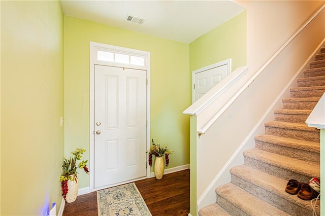 305 Thimbleberry Dr, Dawsonville, GA 30534 - entrance foyer with stairs and dark wood-style floors