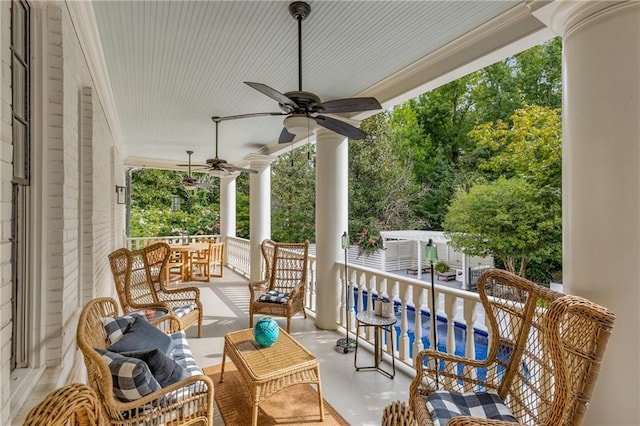 view of patio featuring ceiling fan and an outdoor hangout area