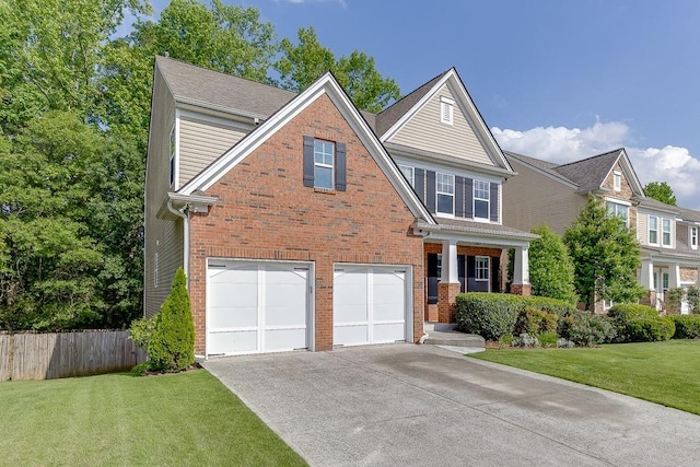 view of front of home with an attached garage, brick siding, and concrete driveway