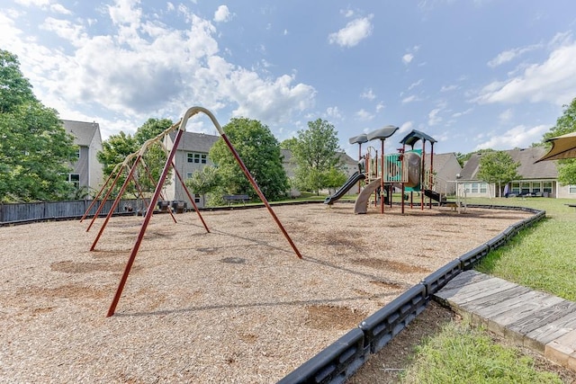 community jungle gym with fence