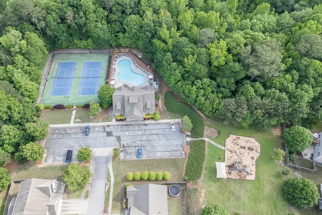 aerial view of property's location featuring a pool