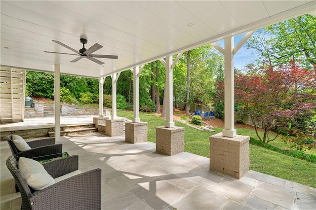 view of patio with ceiling fan