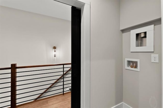 2329 Mason Dr Unit D24, Atlanta, GA 30316 - hall featuring an upstairs landing, wood finished floors, and baseboards