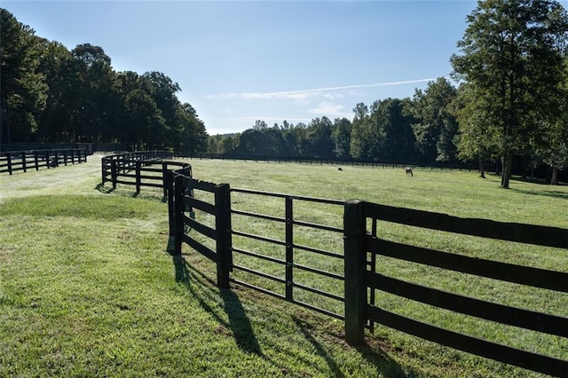 view of gate with a rural view and a lawn