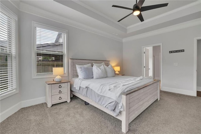 3940 Frasier Dr, Cumming, GA 30028 - bedroom with carpet flooring, a tray ceiling, crown molding, and ceiling fan