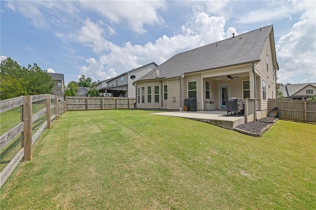 3940 Frasier Dr, Cumming, GA 30028 - rear view of house with a ceiling fan, a patio, and a fenced backyard