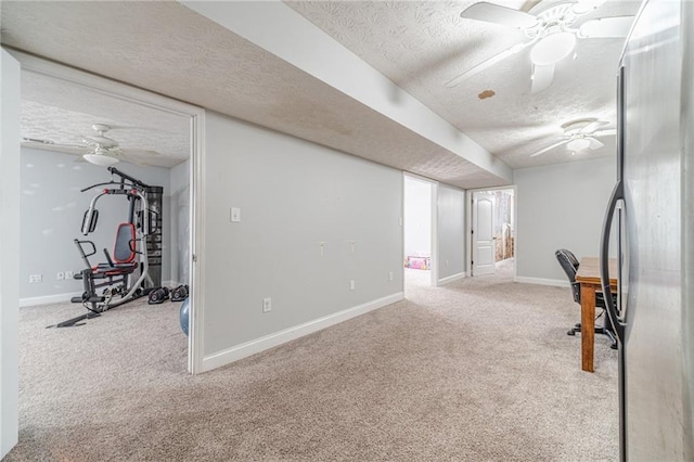 1623 Pratt Rd, Covington, GA 30014 - workout area with a textured ceiling, carpet floors, and ceiling fan