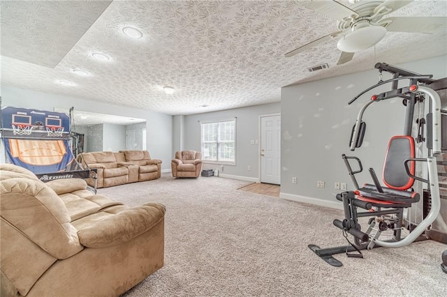 1623 Pratt Rd, Covington, GA 30014 - living area with carpet flooring, a ceiling fan, a textured ceiling, and recessed lighting