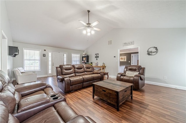 1623 Pratt Rd, Covington, GA 30014 - living room featuring light wood-style flooring, a ceiling fan, and high vaulted ceiling