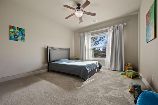 bedroom with carpet floors and ceiling fan